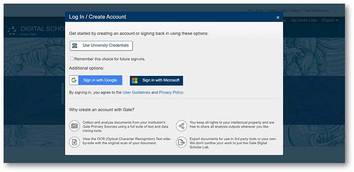 Sign In for Gale Digital Scholar Lab