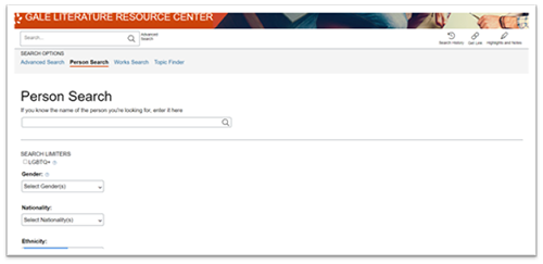 Screenshot of Person Search in Gale Databases products